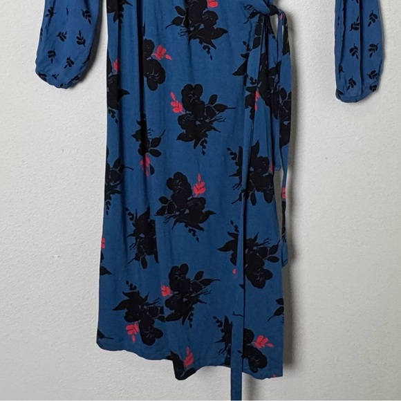 BODEN Leda Jersey Wrap Dress Blue/Teal Baltic Pop Floral Midi Size 12 R - Picture 8 of 15